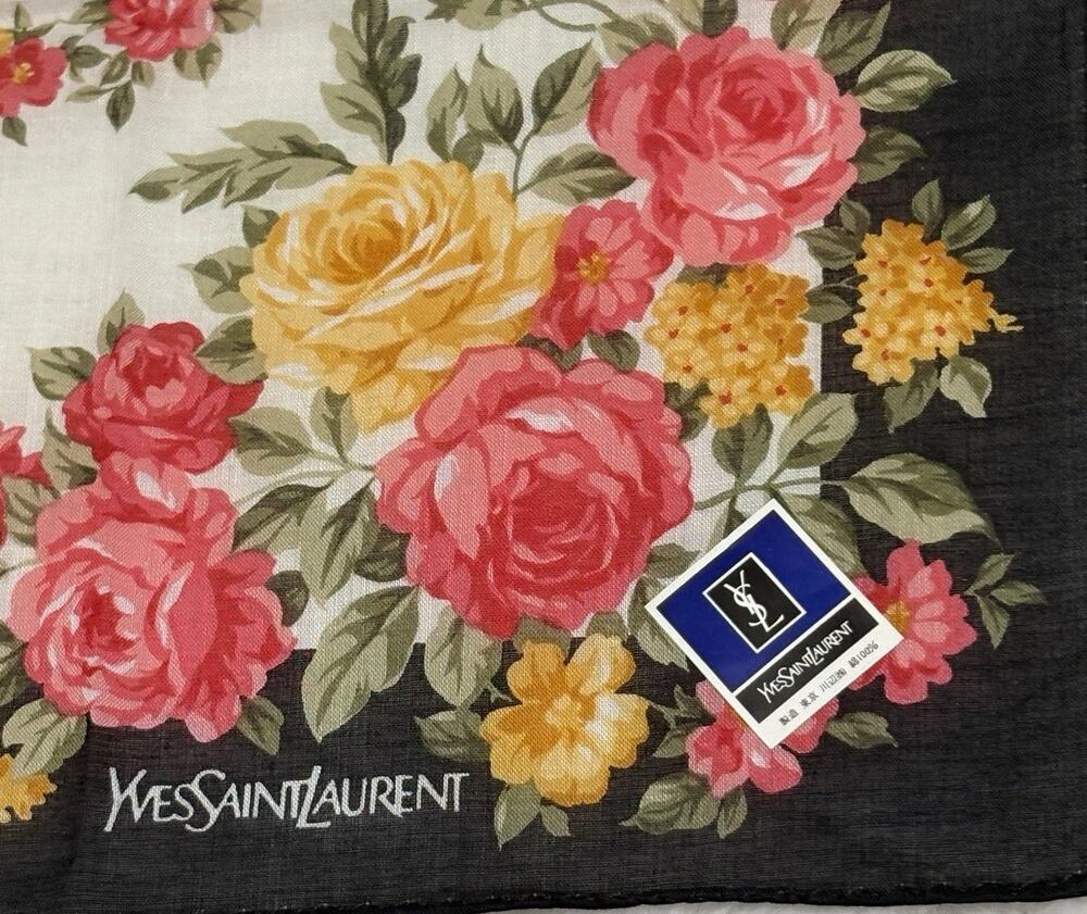 Yves Saint Laurent Scarf YSL Floral Handkerchief Square 19” Brand New Tags